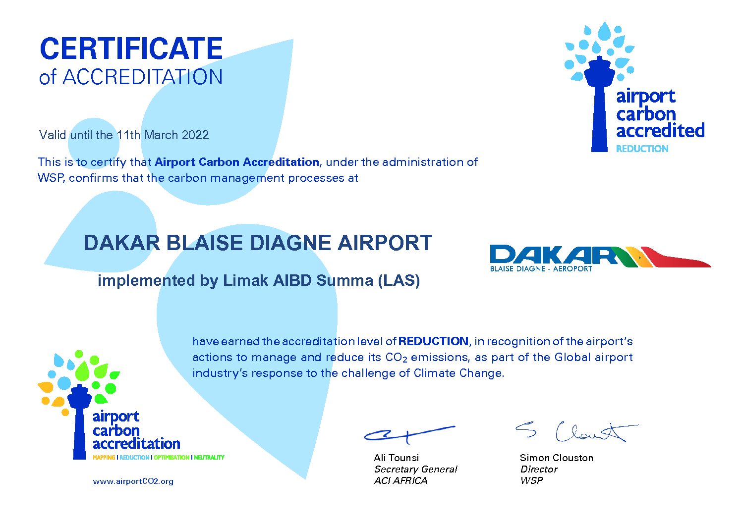 Airport Carbon Accreditation niveau 2 : L’aéroport Dakar Blaise Diagne a réussi à réduire ses émissions de carbone